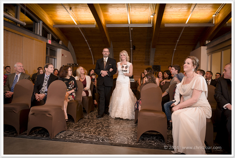bride-walking-isle-deep-bay-marine-centre-wedding