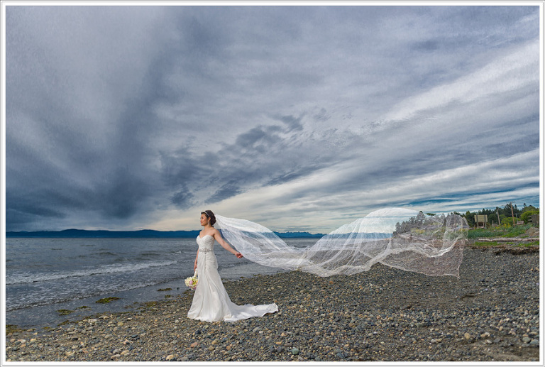 Qualicum Beach Bride flowing veil.